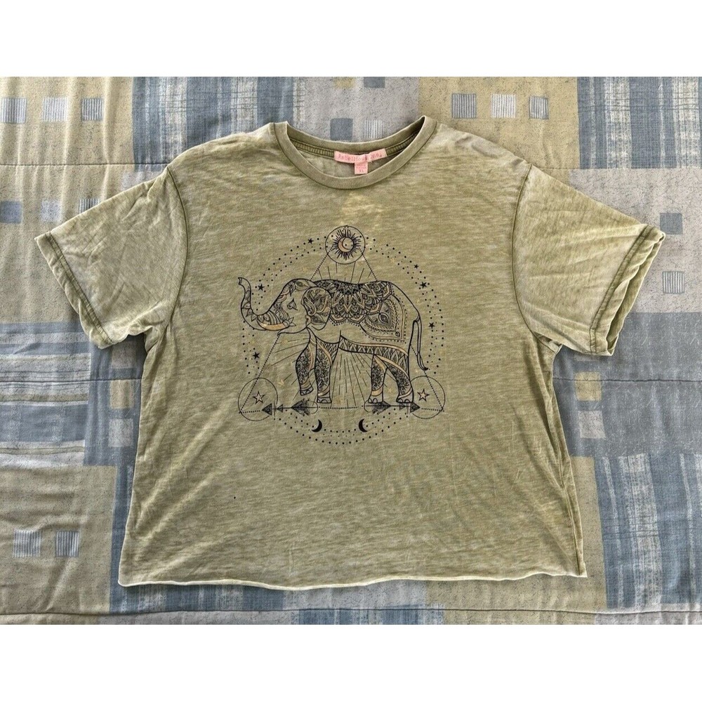 Rebellious One Green Lightweight Egyptian Elephant Logo Women's Top Sz XL